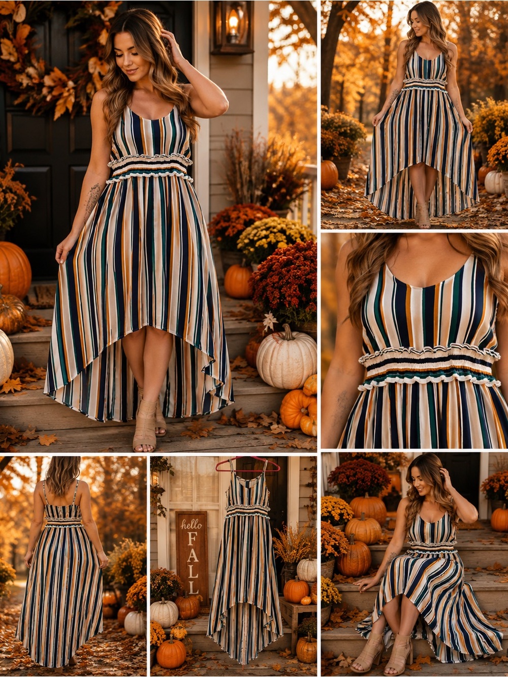 NWOT Maurices Multi-Stripe High-Low Sundress in Navy, Mustard & Cream Large-XL
